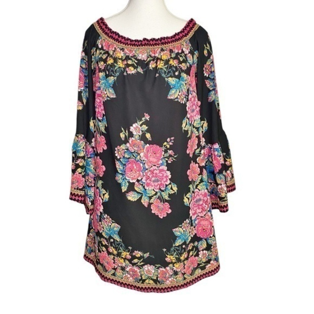 Flying Tomato Black Floral Bohemian Mini Dress/ Tunic